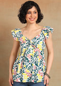 Women Floral Printed Sleeveless Top with Ruffle Shoulder & Tie-Up Neck | Stylish Casual Summer Top for Women MOMETOX