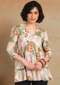 Women Floral Printed Peplum Top | Stylish Casual Tunic Top for Women | V-Neck 3/4 Sleeve Fashion Top MOMETOX