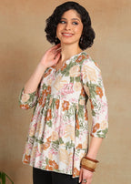 Women Floral Printed Peplum Top | Stylish Casual Tunic Top for Women | V-Neck 3/4 Sleeve Fashion Top MOMETOX