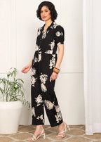Women Floral Printed Jumpsuit with Waist Tie-Up | Short Sleeve Casual Jumpsuit for Women | Stylish One Piece Outfit with Pockets MOMETOX
