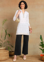 Women Off-White Printed Straight Kurti