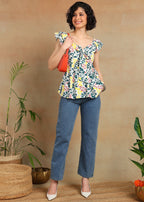 Women Floral Printed Sleeveless Top with Ruffle Shoulder & Tie-Up Neck | Stylish Casual Summer Top for Women MOMETOX
