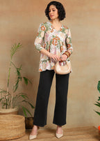 Women Floral Printed Peplum Top | Stylish Casual Tunic Top for Women | V-Neck 3/4 Sleeve Fashion Top MOMETOX