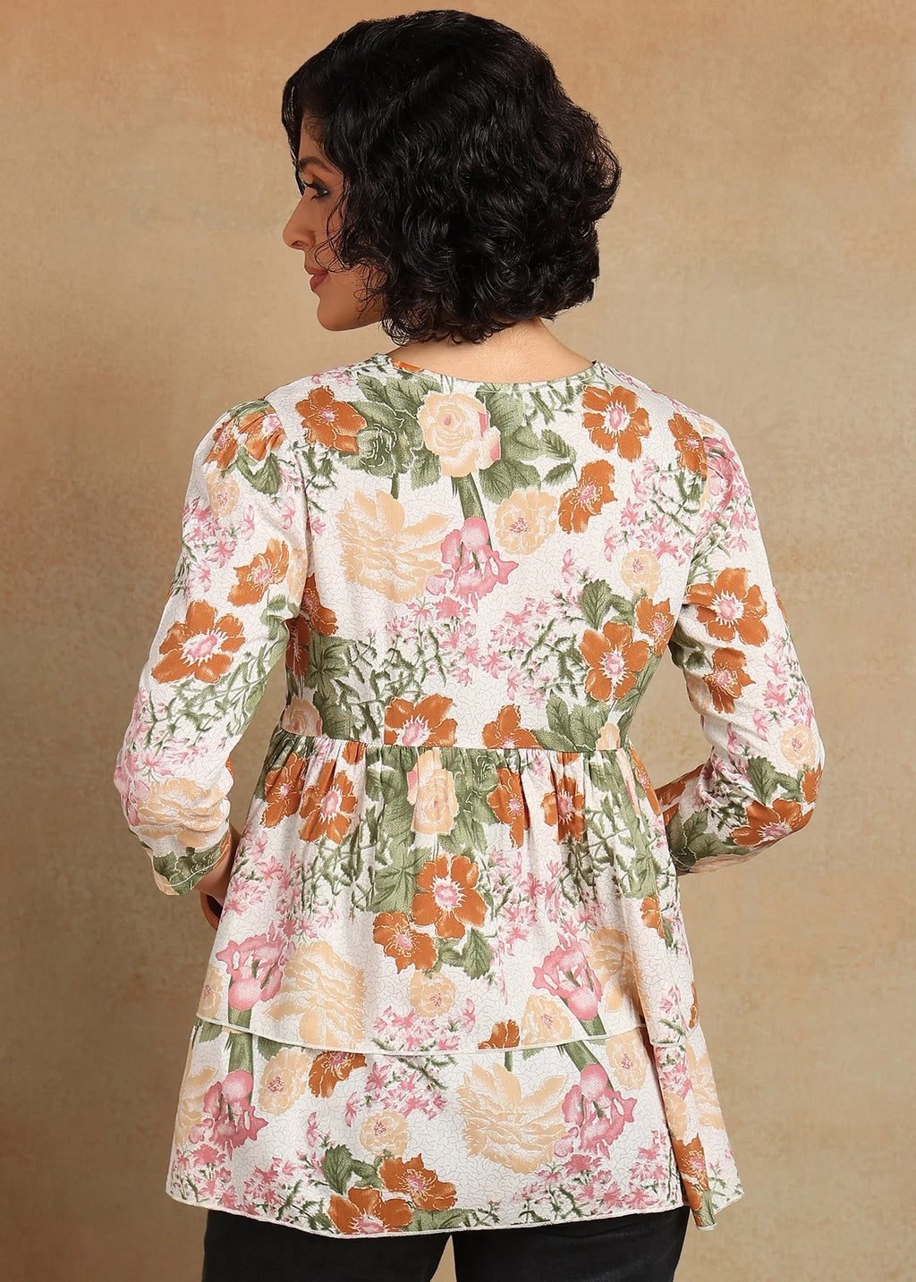Women Floral Printed Peplum Top | Stylish Casual Tunic Top for Women | V-Neck 3/4 Sleeve Fashion Top MOMETOX