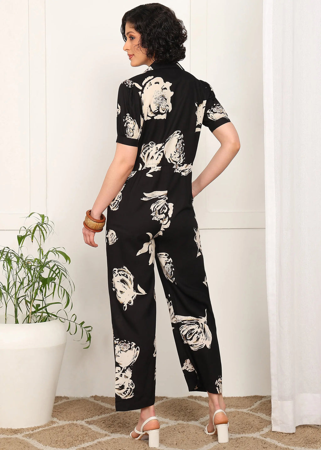 Women Floral Printed Jumpsuit with Waist Tie-Up | Short Sleeve Casual Jumpsuit for Women | Stylish One Piece Outfit with Pockets MOMETOX