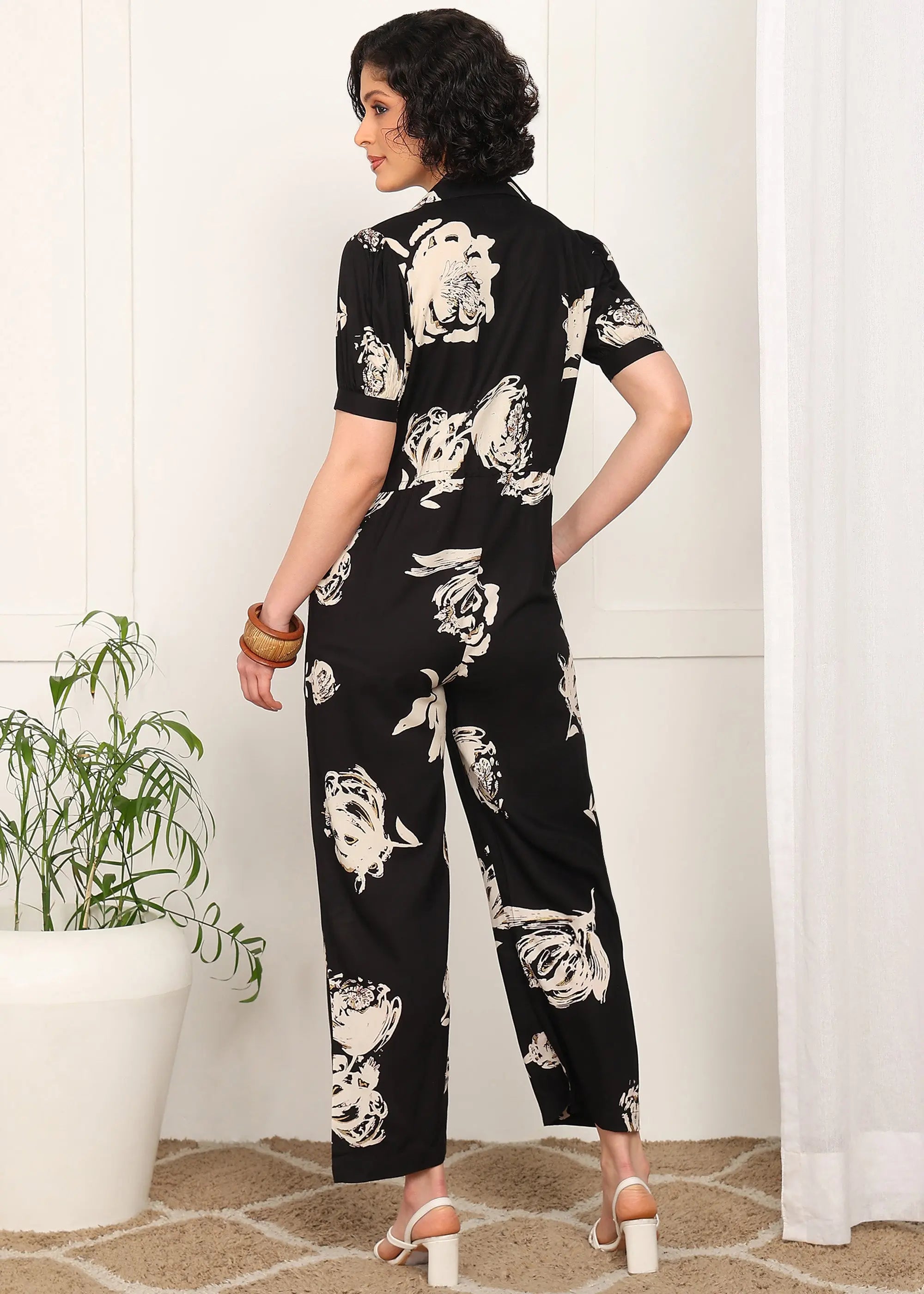 Women Floral Printed Jumpsuit with Waist Tie-Up | Short Sleeve Casual Jumpsuit for Women | Stylish One Piece Outfit with Pockets MOMETOX