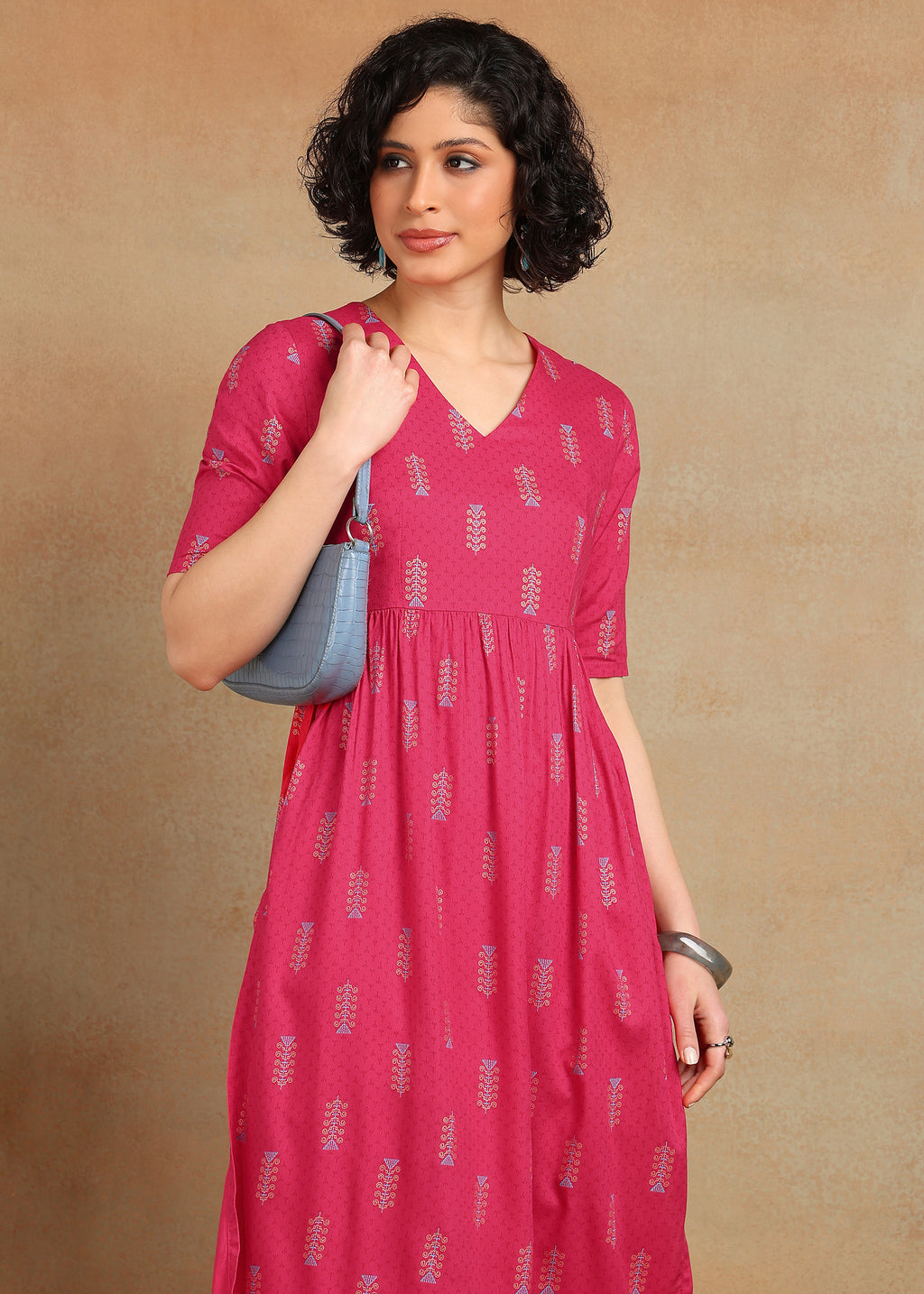 Women Printed Kurta Pant Set | V Neck Straight Kurta with Pant | Casual Ethnic Wear Kurti Set for Women