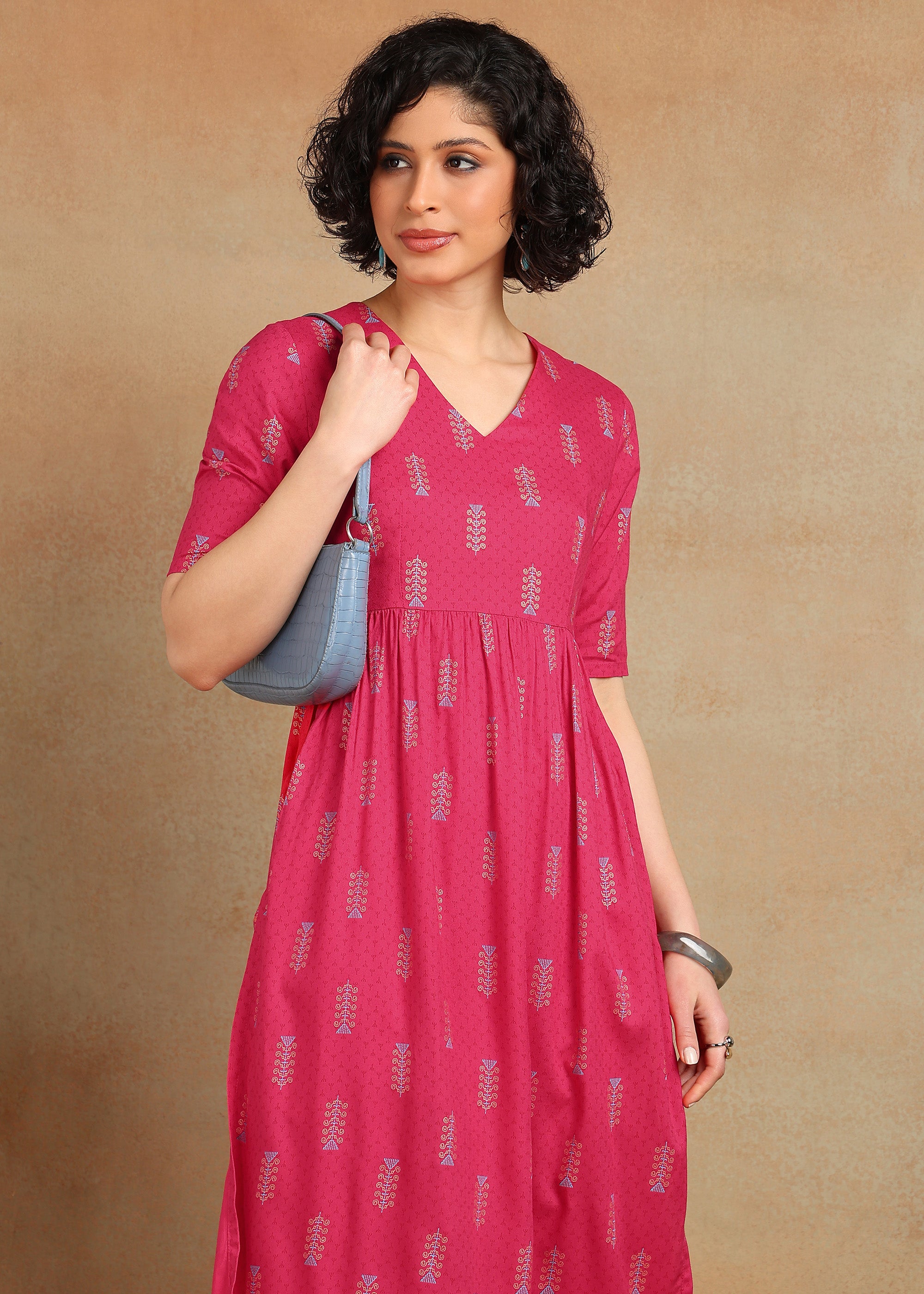 Women Printed Kurta Pant Set | V Neck Straight Kurta with Pant | Casual Ethnic Wear Kurti Set for Women