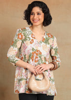 Women Floral Printed Peplum Top | Stylish Casual Tunic Top for Women | V-Neck 3/4 Sleeve Fashion Top MOMETOX