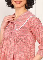 Women Red Printed Peplum Top | Stylish Collar Neck Casual Top for Women | 3/4 Sleeve Trendy Top