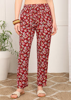 Women Sleeveless Red Floral Printed Kurti Pant Set