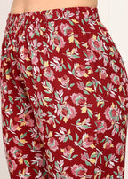 Women Sleeveless Red Floral Printed Kurti Pant Set